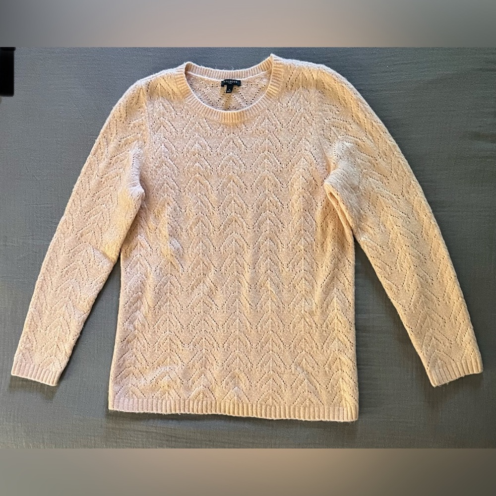 Talbots muted peach acrylic blend soft crewneck long-sleeve pointelle sweater 0X
